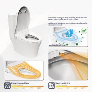 Siège de toilette intelligent avec bidet intégré, siège chauffant réglable et bouton latéral pour la température et la pression de l'eau, bidet portable avec fonction eau - Product Image 5