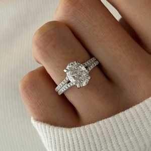 2 Carat Oval E VS1 <b>Split</b> Shank Lab Grown Diamond Engagement <b>Ring</b> , 14k White Gold , 18k White Gold , IGI Certified - Product Image 4