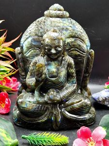 Escultura de Buda de Labradorita de Doble Cara - Tallado Láser en Piedra |   Símbolo de Iluminación Espiritual |   Decoración para el Hogar de Cristal - Product Image 4