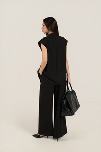 Women's 2-Piece <b>Blazer</b> Vest <b>Set</b> - Sleeveless Oversized, V-Neck Notched Collar, Solid Woven, Breathable Office Style - Product Image 4