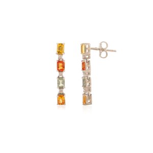 4x3 MM Baguette Cut Multi Sapphire Natural Gemstone <b>Dangle</b> <b>Earrings</b> For Women's 925 Sterling <b>Silver</b> Fine Accessories - Product Image 3