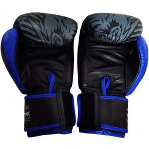 Guantes de Boxeo Twins Muaythai Azul y Negro con Estampado Digital, Cuero Vacuno Auténtico, Ligeros, Dedos Completos - Product Image 4