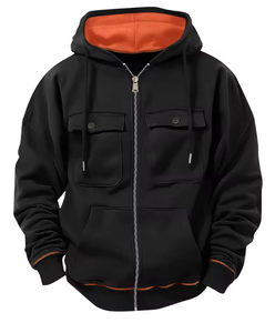 Spring Autumn <b>Men</b>’s Multi Pocket Zip Hoodie <b>Velvet</b> Casual <b>Jacket</b> Streetwear Sports Hoodie Fashion Hooded Top Custom Logo - Product Image 1