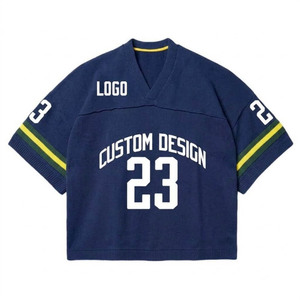 Custom Design Knitted V-Neck <b>Crop</b> <b>Top</b> <b>Men's</b> Short Sleeve Sporty Jersey With Contrast Trim Number 23 White Print Oversized Fit - Product Image 1