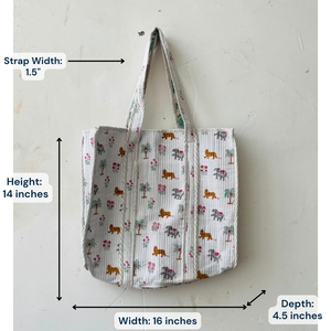 Cotton Quilted Hand Block Print Floral Embroidery Bohemian Style Tote <b>Bag</b> Zipper Closure Eco-friendly <b>Beach</b> Shopping <b>Bag</b> All - Product Image 3