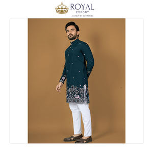 Collection de créateurs de kurta en soie royale classique et pyjama en coton de qualité supérieure avec broderie multi-fils à prix bas - Product Image 5