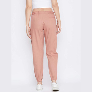 LEAFITS Pantalon de jogging cargo pour femme en toile rose poudré doux, coupe-vent, taille élastique, vente en gros Europe, style bohème - Product Image 4