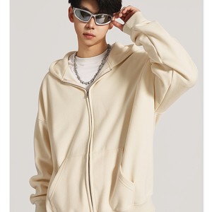 Sweat à capuche zippé épais vierge, coupe oversize et carrée, en molleton de coton, style streetwear, OEM, marque privée, personnalisé, 500 GSM, vêtements en gros pour hommes, DDP - Product Image 4