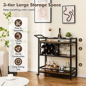 Carrello da Bar a 3 livelli per la cucina di casa con portabottiglie e portabicchieri su ruote eleganti armadi da Bar - Product Image 4