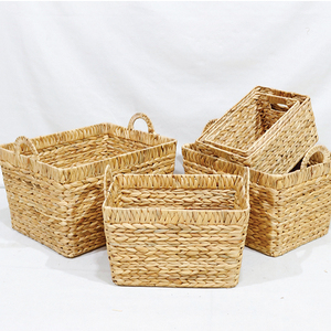 Handwoven Wicker Storage <b>Baskets</b> Rectangle Shape Rustic Style Stackable <b>Plant</b> Fiber Clothing Organizer <b>for</b> Laundry Room 4 Pack - Product Image 2