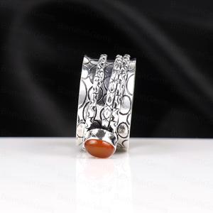 Vintage 925 Sterling Silver Plated Carnelian <b>Spinner</b> <b>Ring</b> for <b>Anxiety</b> Relief Boho Oval Red Agate Meditation Handmade Textured - Product Image 4