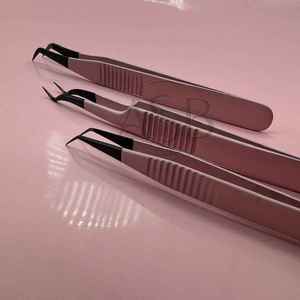 แหนบขนตาปลอมสีชมพูอ่อนพร้อมแหนบขนตาสีดำแบบแยกเหล็กอย่างยั่งยืนแหนบต่อขนตาบูตแบบบาง90องศา - Product Image 4