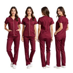 Conjunto de Uniforme Médico para Mujer, Color Borgoña, con Cierre Frontal y Bolsillos Tipo Cargo - Product Image 4