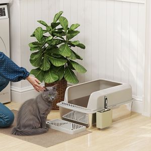 High Sided Stainless Steel <b>Cat</b> Litter <b>Box</b> Anti-Urine Leakage Non-Sticky Features Includes Metal Scoop Scoop Holder Accessory - Product Image 2