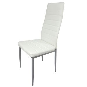 Set di 4 Sedie da Pranzo in Pelle PU Bianca e Grigia con Decorazione a Cuciture Orizzontali, Cuscino dello Schienale, Gambe Tubolari N201, Ricambio Enco - Product Image 2