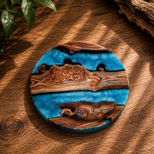 Round Wood Resin Coaster Handmade Drink <b>Mat</b> Eco-Friendly Reusable Table Pad for Home <b>Bar</b> Restaurant - Product Image 6