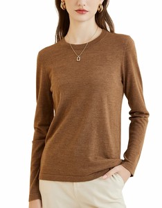 Suéter de Punto Premium ODM para Mujer, Color Marrón Sólido, Manga Larga, Cuello Redondo, Corte Regular, Antipilling, para Todas las Temporadas, Estilo Minimalista - Product Image 1