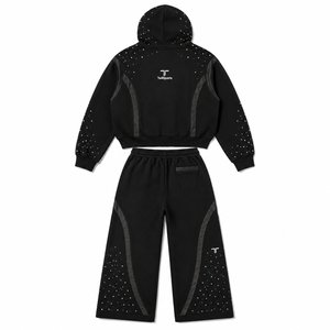 Rhinestone Hoodie and Wide Leg <b>Sweatpants</b> <b>Set</b> Unisex Zip up Tracksuit Streetwear Jogger <b>Set</b> 100% Cotton Winter Customized Logo - Product Image 3