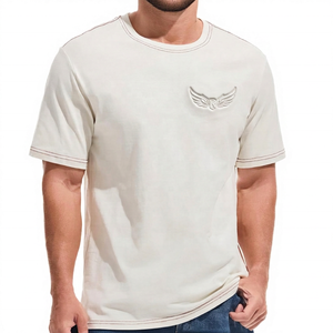 T-shirt blanc à manches courtes pour homme avec logo ailes en relief, coupe classique, col rond, en jersey de coton - Product Image 1