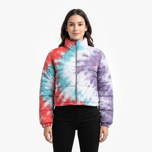 <b>Women</b> <b>Cropped</b> <b>Puffer</b> <b>Jacket</b> 2026 Hot Selling Winter Coat Stand Collar Full Zip Tie Dye Custom Sublimation - Product Image 1