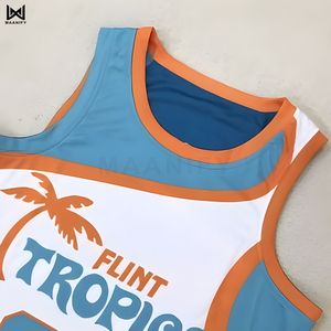 เสื้อบาสเก็ตบอลแบบสั่งทำ OEM แบบกลับด้านได้ พิมพ์ลายสองด้าน ระบายอากาศได้ดี ดีไซน์ย้อนยุค ตัวอักษรด้านหน้า แบบไม่มีแขน - Product Image 5