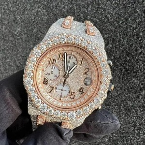 Reloj de Diamantes de Corte Redondo de Alta Calidad, Oro Rosa, Moissanita, Esfera Rosa Personalizada, Reloj Premium con Diamantes Incrustados para Unisex - Product Image 3