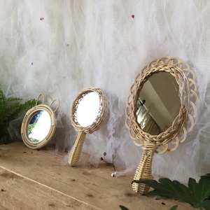 Fleur vintage petit miroir compact beau rotin maquillage miroirs à main pour bébé filles enfants enfants - Product Image 6