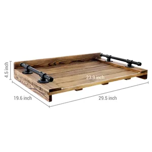<b>Wooden</b> Serving Tray Rectangle <b>Rustic</b> Design With Metal Handles For <b>Dining</b> <b>Table</b> Use - Product Image 2