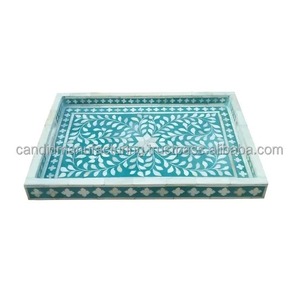 Bandeja Decorativa de Madera con Incrustaciones de Hueso, Rectangular, con Diseño Floral, Multifuncional, para Decoración de Mesa de Boda, Hogar y Comedor - Product Image 2