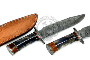 Cuchillo de caza hecho a mano de acero de Damasco de 13 pulgadas, tipo Bowie, con mango de cuerno de búfalo, cuchillo de supervivencia de hoja fija afilada como una navaja, para acampar. - Product Image 6