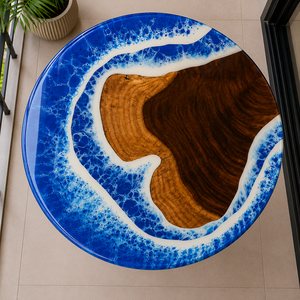 Luxury Ocean <b>Epoxy</b> Resin Modern Handmade Round <b>Coffee</b> <b>Table</b> with Tabletop Installation for Living Room - Product Image 2