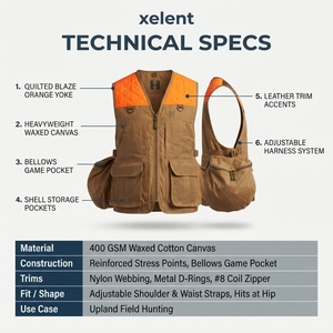 Gilet de chasse haut de gamme pour homme en toile de coton cirée 12 oz, hydrofuge, coupe-vent, respirant, durable, en cuir, pour adultes - Product Image 5