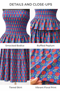 ชุดเสื้อครอปพิมพ์ลายดอกไม้พร้อมกระโปรงระบาย ชุดเซ็ตสองชิ้นสำหรับผู้หญิง เสื้อครอปสม็อค กระโปรงหลายชั้น ชุดฤดูร้อนทำมือ - Product Image 6