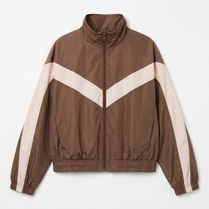Ensemble de survêtement sportif pour femme, couleur marron, blocs de couleur, manches longues, coupe ample, pantalon et veste en satin respirant, à porter toute l'année - Product Image 4