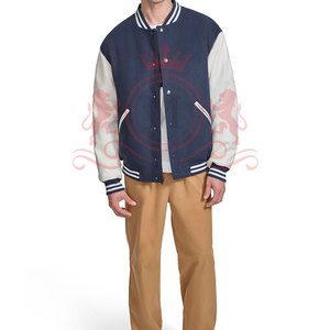 Veste Letterman bleue crème à manches contrastées, tissu premium, fermeture boutonnée, style streetwear, choix populaire - Product Image 2