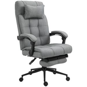 Sedia da Ufficio Ergonomica Reclinabile Executive con Supporto Lombare, Poggiapiedi e Poggiatesta, Finitura Grigio Chiaro (Base in Nylon Certificata BIFMA, PU) - Product Image 1