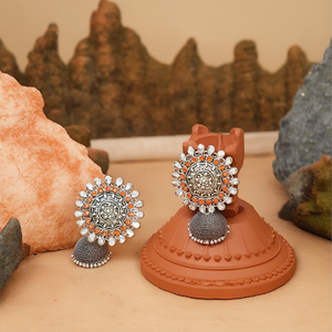 Nayanthara Gold Plated Stud Drop Earrings with Orange and White Stone Work - Product Image 3