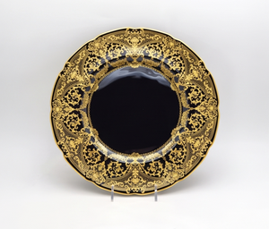 Elegant Circle Design <b>Black</b> And Gold Inlay Pattern Charger <b>Plate</b> Ideal For Stylish Tabletop Weddings Banquets And Celebration - Product Image 1