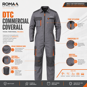 Grey Charcoal Orange Industrial Work Coverall Heavy Duty Mechanic Overall with Cargo Pockets Reinforced <b>Knees</b> Front Zipper - Product Image 3