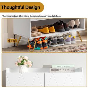 FCH V Shaped Carved White Particle Board 80*37*110cm Cabinet Gold Ac Top Baffle Shoe Racks Double Door Door Panel Carved - Product Image 5