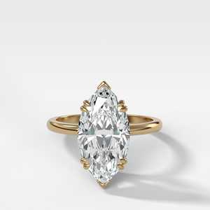 Anillos de compromiso de diamantes 4Ctw de oro macizo de 14K, con corte marquesa, cultivados en laboratorio, de doble punta, solitario estilo catedral, minimalista, para propuesta, con bandas de 1.8mm - Product Image 1