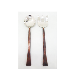 Ensemble de cuillères et fourchettes de service en acier inoxydable de luxe avec manches en bois foncé, lavable au lave-vaisselle, durable et éco-responsable - Product Image 3