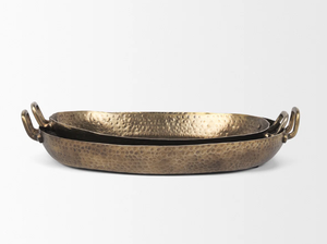 Antique Gold Multi-Functional Serving Trays 2pcs Rustic Aluminium Hammered Texture Enhance Elegant <b>Decor</b> Wedding Christmas - Product Image 3