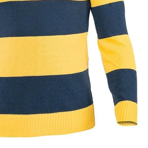T-shirt à col roulé en tricot pour homme, rayé, manches longues, coupe décontractée, bleu marine et jaune, color block - Product Image 3