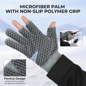 Gants de pêche demi-doigts isolés en mélange de coton unisexe toutes saisons avec design antidérapant à enfiler - Product Image 3