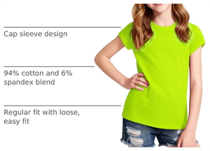 Girls <b>Neon</b> Green Crewneck T-Shirt Cotton Jersey School Uniform <b>Top</b> For Children Kids Tee Shirts <b>Tops</b> - Product Image 4