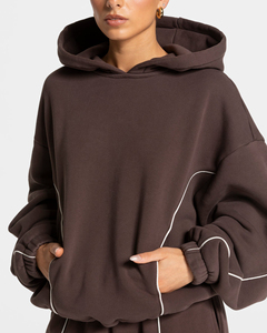 Custom Women's Esspreso <b>Oversized</b> Contrastline Tracksuit Set Premium Quality Cotton Fleece Hoodie & Wide Leg <b>Sweatpants</b> - Product Image 3