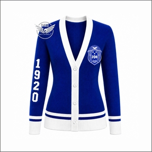 Conception personnalisée Zeta Phi Beta Sorority, style High Street, bleu contrastant et blanc uni, broderie sur le devant, col mandarin, hiver - Product Image 1