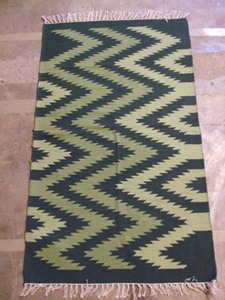 Handloom Cotton <b>Rug</b> Green Navy Blue Zigzag Geometric Pattern Handwoven Flat Weave Area Carpet <b>Boho</b> Home Decor - Product Image 4