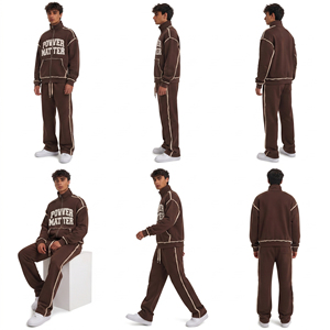 <b>Men's</b> Customized Colors Full Zip <b>Turtle</b> <b>Neck</b> Heavy Weight Chenille Embroidery Solid 380 GSM Winter Wear Drawstring Waist Jogger - Product Image 5